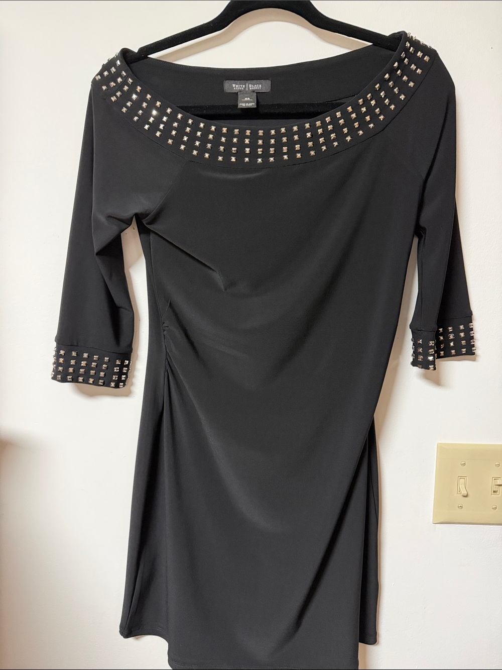 White House Black Market Black Studded Boatneck Sheath Dress